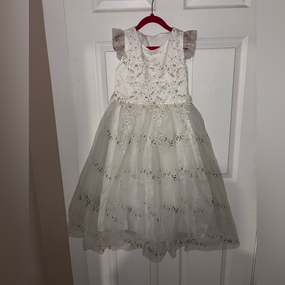 Elegant White and Gold Kids Dress